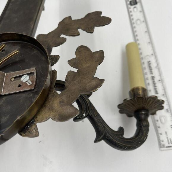 Vintage SOLID BRASS DOUBLE CANDLE HANGING WALL SCONCE Floral MCM - Picture 7 of 7